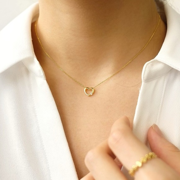 Heart Crystal Dainty Necklace | Gold Plated Sterling Silver - Picture 2 of 5
